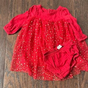 GAP Red Star Tulle Dress with Gold Accents